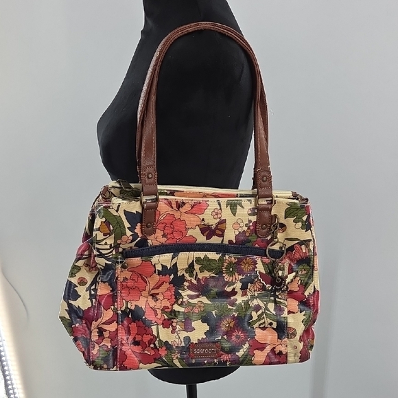 Floral Canvas Tote Bag with Brown Accents - Picture 1 of 16